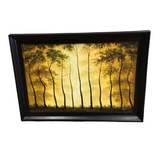 FRAMED PAINTING WITH TALL TREES ART BROWN/YELLOW/ORANGE 30 X 42