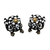 MCKENZIE CHILDS SALT/PEPPER FROGS HOME ACCESSORIES BLACK/WHITE/GOLD 7.5H X 6 DIAM..