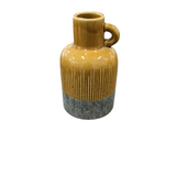 BOHEMIAN CERAMIC RUSTIC VASE WITH HANDLE HOME DECOR YELLOW/GREEN 9.5H