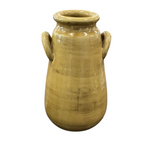 TALL POTTERY VASE WITH HANDLES HOME DECOR YELLOW 7.5H