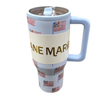 AMERICAN BLOOM WITH FLIP STRAW AND HANDLE TUMBLER RED/WHITE/BLUE 30 OZ.