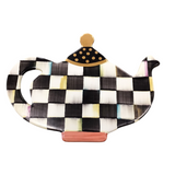 MACKENZIE-CHILDS TEAPOT SHAPE TRIVET/CHEESE BOARD HOME ACCESSORIES BLACK/WHITE
