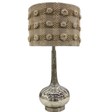 MERCURY GLASS BASE/BURLAP SHADE WITH ROSSETES LAMP/LIGHTING SILVER TAUPE/CREAM 30H