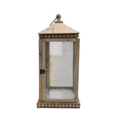 MEDIUM WOOD LANTERN WITH BEADED DETAIL HOME DECOR NATURAL WOOD 10.5X10.5X21.5