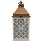 LARGE WOODEN LANTERN WITH CIRCLE DESIGN HOME DECOR NAT. WOOD/WHITE 32H