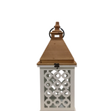 MEDIUM WOODEN LANTERN WITH CIRCLE DESIGN HOME DECOR NAT. WOOD/WHITE 24H
