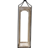 LARGE WOOD/METAL LANTERN HOME DECOR NATURAL WOOD/BLACK 36H
