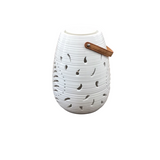 SMALL CATALINA TROPICAL PRE-LIT CERAMIC LANTERN HOME DECOR WHITE 7.2D X 9.3H