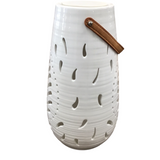 LARGE CATALINA TROPICAL PRE-LIT CERAMIC LANTERN HOME DECOR WHITE 7D X 12.6H