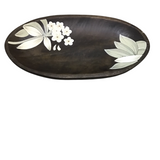 FLORAL HANDPAINTED WOOD OVAL PLATE HOME DECOR BROWN/WHITE 15"