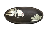 FLORAL HANDPAINTED WOOD OVAL PLATE HOME DECOR BROWN/WHITE 11.75