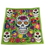 EMBROIDERED COVER "SUGAR SKULL" PILLOW LIME/MULTICOLOR 18 X 18