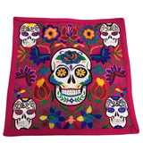 EMBROIDERED COVER "SUGAR SKULL" PILLOW PINK/MULTICOLOR 18 X 18