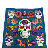 EMBROIDERED COVER "SUGAR SKULL" PILLOW BLUE/MULTICOLOR 18 X 18