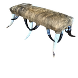 HAIR ON HIDE WITH HORNS OTTOMAN BROWN 18HX48WX17D