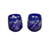 2 VINTAGE BOHEMIAN WHISKEY GLASSES CRYSTAL COBALT BLUE 3.5H