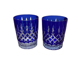 2 VINTAGE BOHEMIAN WHISKEY GLASSES CRYSTAL COBALT BLUE 4"H