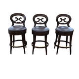 WOODBRIDGE FURN. CO SET OF 3 LEATHER SWIVEL BARSTOOL BROWN 45H X 21W X 23D