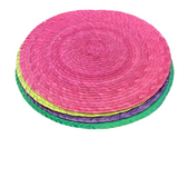 SET OF 4 WOVEN ROUND PLACEMATS HOME ACCESSORIES MULTICOLOR 14" DIAM..