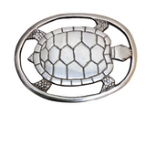 OVAL TRIVET WITH TURTLE DESIGN HOME DECOR SILVER 5.5 X 7
