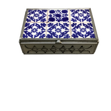 TIN & TILE TALAVERA DESIGN TRINKET BOX HOME DECOR WHITE/BLUE 2H X 6.5W X 4.5D