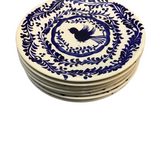 SET OF 7 TALAVERA DINNER PLATES DINNERWARE BLUE/WHITE 10"DIAM..