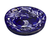 SET OF 4 HANDPAINTED DINNER PLATES DINNERWARE BLUE*/WHITE 10"
