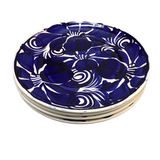 SET OF 4 HANDPAINTED DINNER PLATES DINNERWARE BLUE*/WHITE 10"