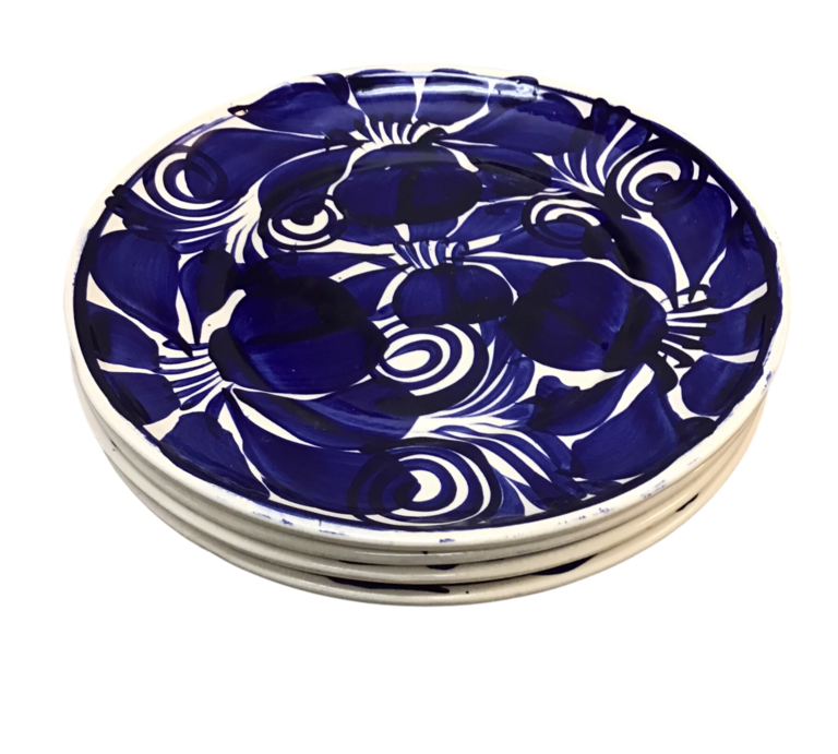 SET OF 4 HANDPAINTED DINNER PLATES DINNERWARE BLUE*/WHITE 10"