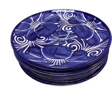 SET OF 6 HANDPAINTED DINNER PLATES DINNERWARE BLUE*/WHITE 10"