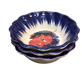SET OF 3 HANDPAINTED BOWLS WITH FLOWER DINNERWARE BLUE/RED/WHITE/GREEN 2"H X 6" DIAM..