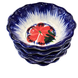 SET OF 6 HANDPAINTED BOWLS WITH FLOWER DINNERWARE BLUE/RED/WHITE/GREEN 2"H X 6" DIAM..