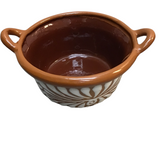HANDPAINTED TERRACOTTA CAZUELA WITH HANDLES HOME DECOR BROWN/WHITE 3.5H X 8DIAM..