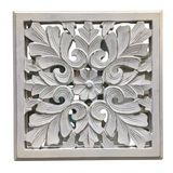 CARVED WOOD PANEL/MIRROR WALL DECOR WHITE 16 X 16
