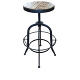 RESTORATION HARDWARE WROUGHT IRON AND WOOD STOOL BARSTOOL ESPRESSO/BROWN ADJUSTABLE HEIGHT