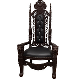 ORNATE KING'S THRONE (TUFTED/RHINESTONES/STUDS) CHAIR BROWN/BLACK 70H X 35W X 26D