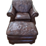 HAVERTYS ITALIAN LEATHER CHAIR & OTTOMAN BROWN 39H X 44W X 42D