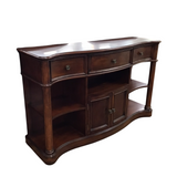 HAVERTYS WITH 3 DRAWERS/2 DOORS/OPEN SHELVUNG CONSOLE/SOFA TABLE BROWN 36H X 58W X 17D