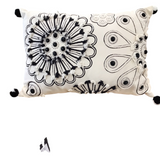 RECTANGLE WITH POM POMS PILLOW BEIGE/BLACK 19 X 14