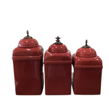 SET OF 3 CANISTERS "BELAVERRA" HOME DECOR TOMATO RED 14" 15" 16"