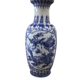 FLOOR VASE WITH FLORAL DESIGN HOME DECOR BLUE/WHITE 24"H