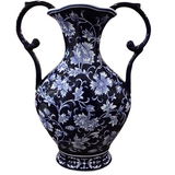 VASE WITH HANDLES/FLORAL DESIGN HOME DECOR BLUE/WHITE 18"H