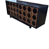 VINTAGE MODERNIST/2 SLIDING DOORS SIDEBOARD BLACK/BROWN 30H X 72W X 20D