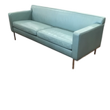 CUSTOM MADE LEATHER (RET.$5895.00 DESIGN WITHIN REACH) SOFA POWDER BLUE 31H X 81W X 31D