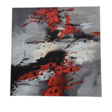 ABSTRACT PRINT ART GRAY RED/BLACK 24 X24