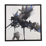 FRAMED ABSTRACT "PATHWAYS" BY JIM ROMBERG ART WHITE/BLACK/BLUE 36 X 36