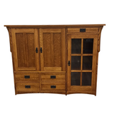RESTORATION HARDWARE MISSION STYLE WITH 3 DOORS/ 5 DRAWERS " MICHAELS FURNITURE CO." ENTERTAINMENT CENTER/WALL UNIT BROWN 19H X 55W X 28D