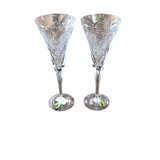 WATERFORD MILLENIUM PAIR CHAMPAGNE FLUTES "HAPPINESS" CRYSTAL 9.5H