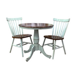 ROUND TABLE WITH 2 CHAIRS DINING ROOM SET GREEN/BROWN 30H X 30 DIAM..