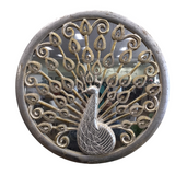 MIRROR/WOOD WITH PEACOCK WALL DECOR SILVER/GOLD 24" DIAM...
